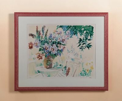 une peinture de fleurs dans un vase sur une table