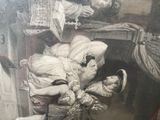 a painting of a woman laying on a bed with a baby