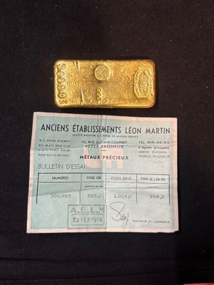 an image of a piece of gold that is on a black shirt