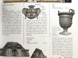 un livre ouvert avec des images d'un bâtiment et d'un vase