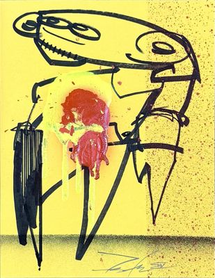 painting of a man holding a knife and a knife in his hand
