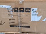 a cardboard box that has some stickers on it