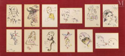 S. ABE Portraits aux animaux Lot de 12 dessins dans un même …