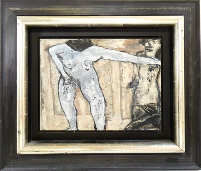 tableau représentant un homme tenant la main d'une femme, dans un cadre noir