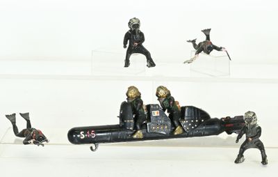 four different pictures of a toy jet with people on it