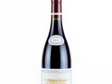 the bottle of red wine is sitting on a white surface
