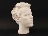 an image of a white sculpture of a woman ' s head on a black surface
