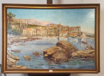 tableau représentant une ville au bord de l'eau