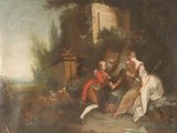 painting of a man and a woman playing a game of chess