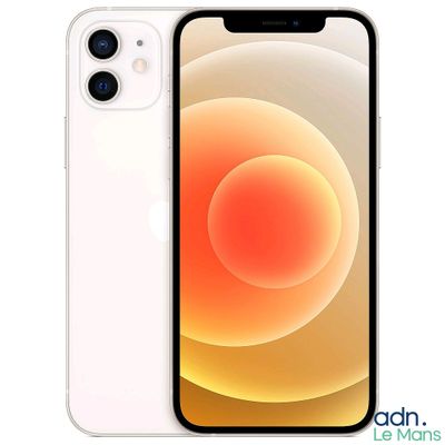 On voit un iPhone 11 blanc avec l'appareil photo ouvert.