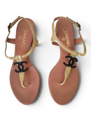 chanel sandals with gold and black beads