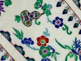 an image of a close up of a table cloth with flowers on it