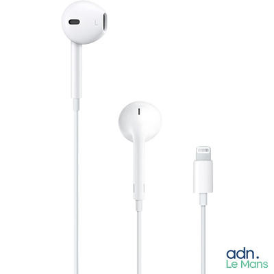 an image of a pair of ear buds connected to a lightning charger