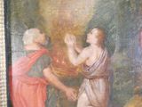 un tableau représentant un homme et une femme dans un décor boisé