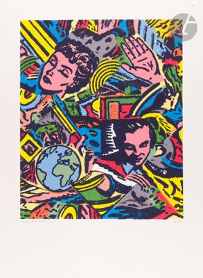 a painting of a group of people with different faces on it