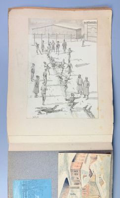 a drawing of a group of people on a beach