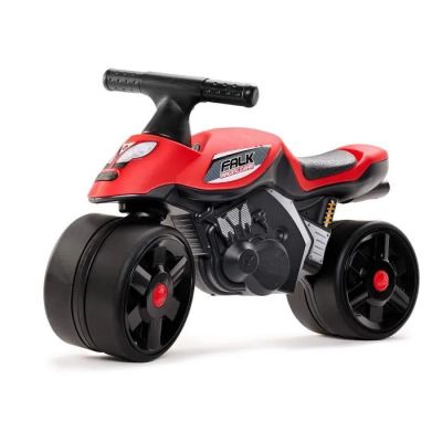 une moto miniature rouge et noire sur fond blanc