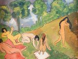 an image of a painting of a group of naked women in a field