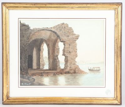 an image of a picture of a painting of a castle by the water