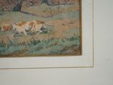 a picture of a painting of two dogs in a field