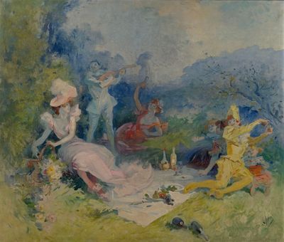 an image of a painting of a group of people in a field