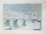 a painting of a bridge over a body of water