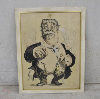 tableau représentant un homme doté d'ailes d'ange tenant un bébé dans ses bras