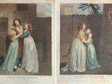 deux photos montrant deux femmes debout l'une à côté de l'autre devant un immeuble