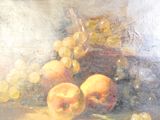 a painting of a basket of fruit on a table