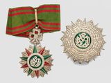 two medals and a ribbon on a white surface