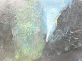 une peinture représentant une montagne avec le ciel en arrière-plan