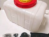 a white container with a red lid and a yellow cap