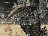 a painting of a bird with a hat on it ' s head