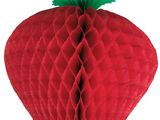 red honeycomb decoration with a green leaf on top of it