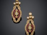 une paire de boucles d'oreilles en rubis et diamants