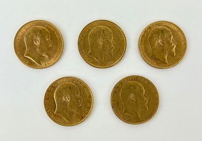 four british gold sovereigns, one sovereign and one sovereign