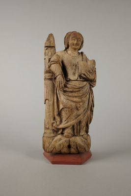 XIXème siècle. Sainte Barbe debout sur des nuées accolée à s…