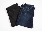 two pairs of jeans on a white background