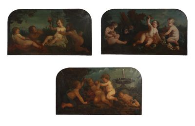 four pictures of a painting of a group of naked women