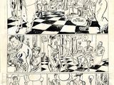 a black and white drawing of a comic strip with people in a room