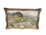une peinture d'un paysage avec une maison au loin