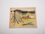 a picture of a painting of a farm scene on the wall