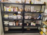 many shelves of food and containers in this room