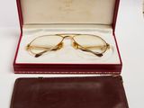 pair of glasses in a red case with gold rims