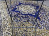 a table that has a marble top on it