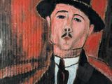 tableau représentant un homme en costume et chapeau, en train de fumer une cigarette