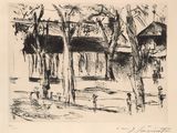 an image of a black and white drawing of people in a park