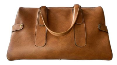 brown leather handbag on white background with clipping for text