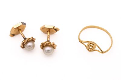 two pairs of gold and pearl earrings and a ring