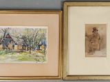 deux aquarelles représentant un homme et une femme dans un champ
